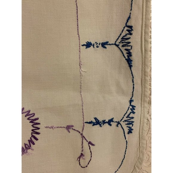 Vintage Linen Embroidered 30.5" x 17" Table Runner Purple Blue Green Handmade - Picture 10 of 11